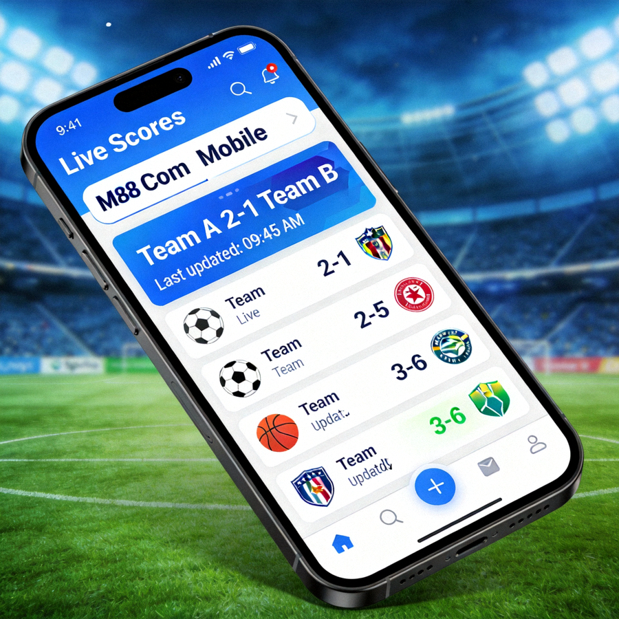 Fitur live scores M88 Com Mobile menampilkan update skor pertandingan olahraga secara real-time