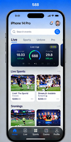 Tampilan antarmuka M88 Com Mobile di iPhone 14 Pro dengan navigasi yang intuitif