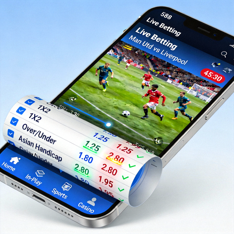 Tampilan in-play betting M88 Mobile dengan odds yang berubah secara dinamis selama pertandingan